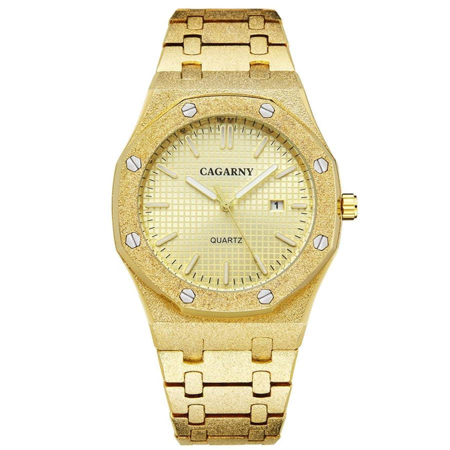 Gold Shell Black Dial Men Stainless Steel Watch with Dual Movement - Wa0335Jj