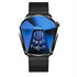 Men Diamond Dial Quartz Watch - Locomotive Concept - Black Mash Black Steel Blue Surface