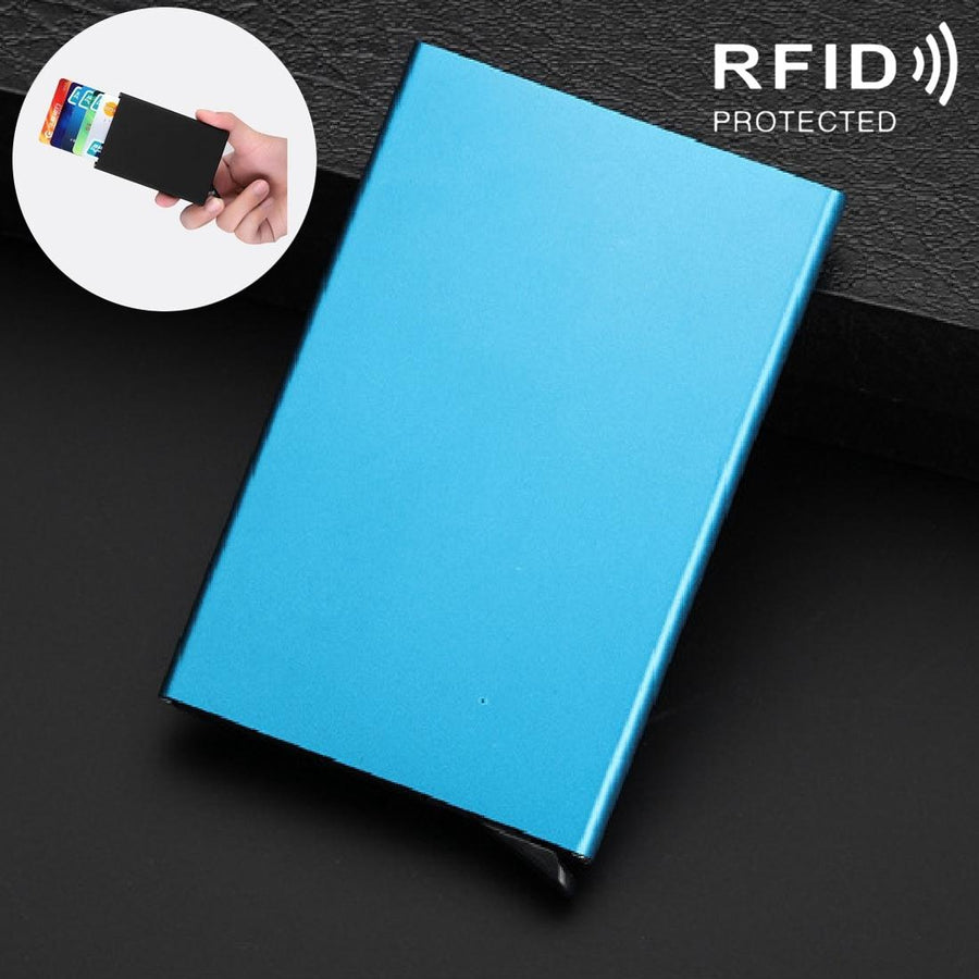 Stainless Steel Pu Business Card Holder Antimagnetic 10X6.2X0.8Cm - Blue