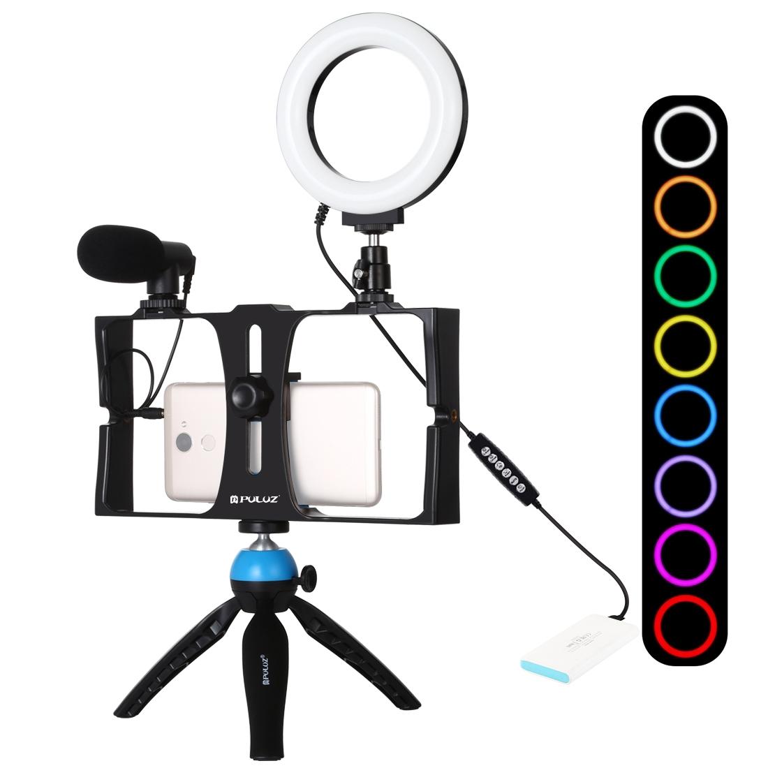 Vlogging Live Broadcast Smartphone Video Rig With 4.7 Inch Rgbw Ring Led Selfie Light Microphone And Pocket Tripod Mount