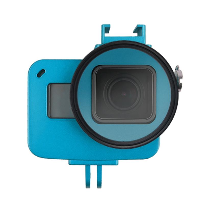 Aluminum Protective Cage with Insurance Frame and 52mm Uv Lens for Gopro Hero7 / 6 / 5 - Blue
