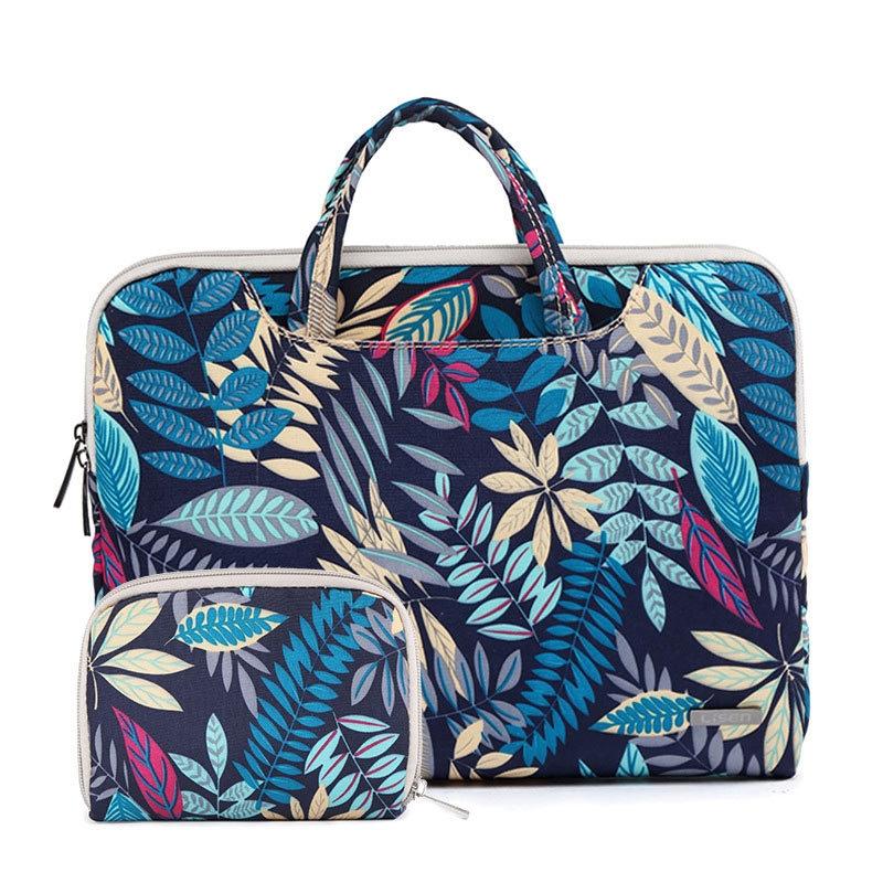 11.6 Inch Simple Business Laptop Bag with Liner - Ls-116 - Canvas Colourful Leaves Blue
