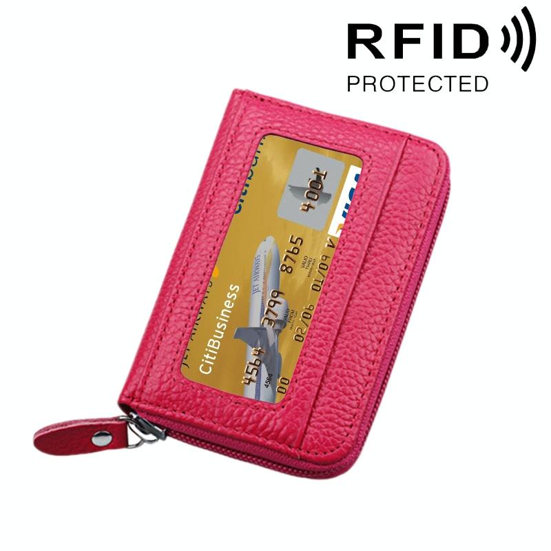 12-slot Leather Rfid Blocking Card Holder Wallet - Magenta
