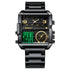 Waterproof Square Multifunctional Sports Quartz Watch - Black Steel-Black-Gold
