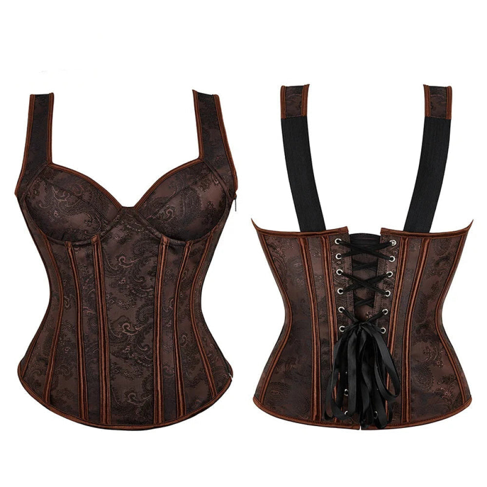 Black Retro Steampunk Padded Corset & Bustier Side Zipper Plus Size - Brown - Xxl