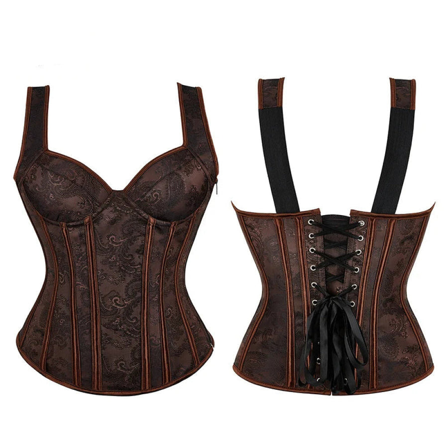 Black Retro Steampunk Padded Corset & Bustier Side Zipper Plus Size - Brown - 4Xl
