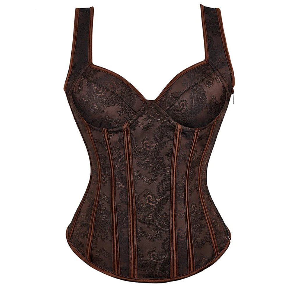 Adjustable Plus Size Steampunk Gothic Corset With G String S To 6Xl - Brown - Xs