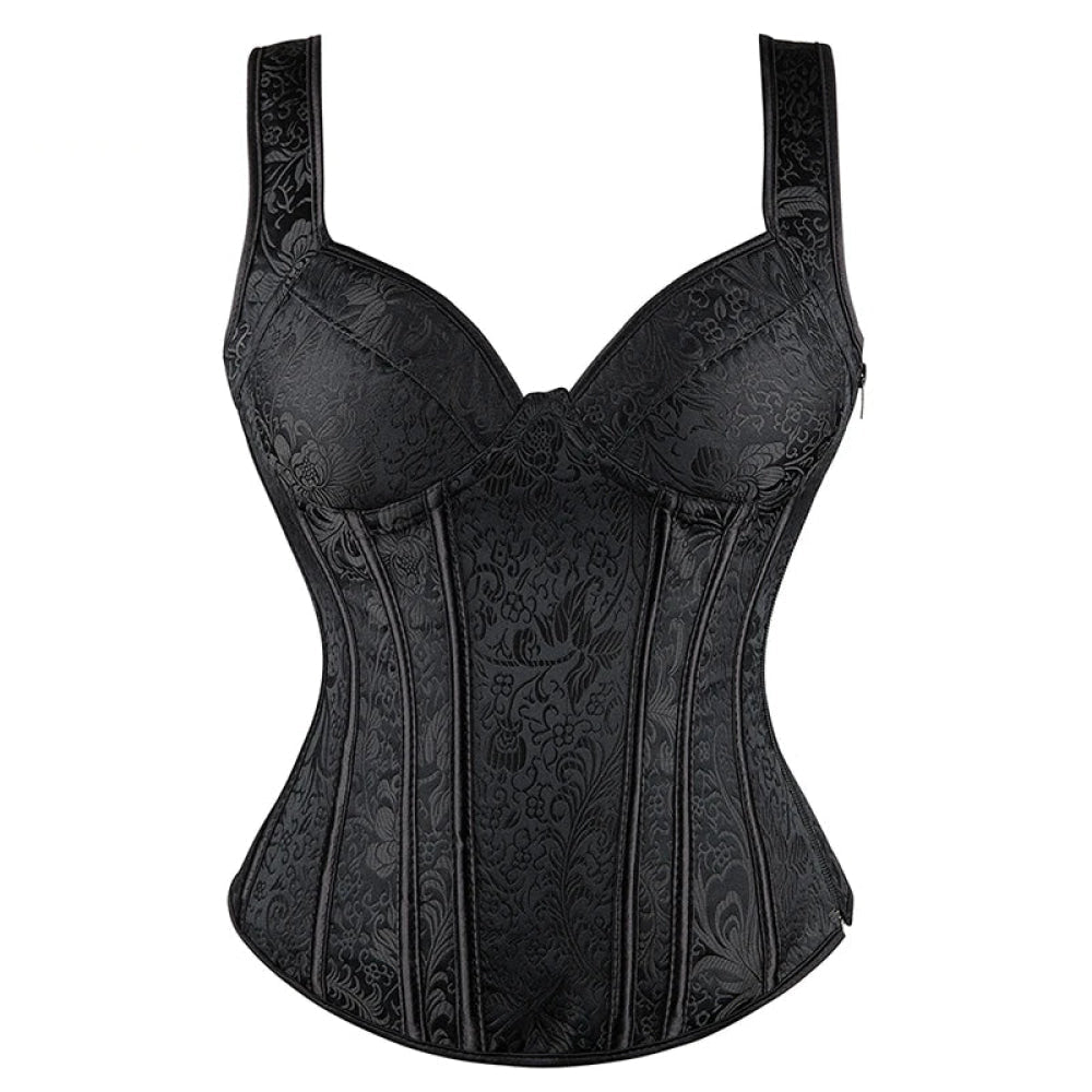 Adjustable Plus Size Steampunk Gothic Corset With G String S To 6Xl - Black - 6Xl