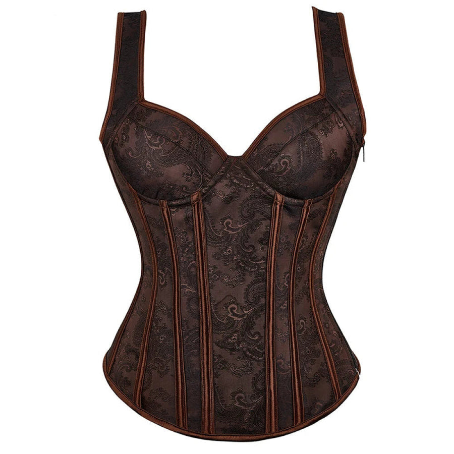 Adjustable Plus Size Steampunk Gothic Corset With G String S To 6Xl - Brown - S