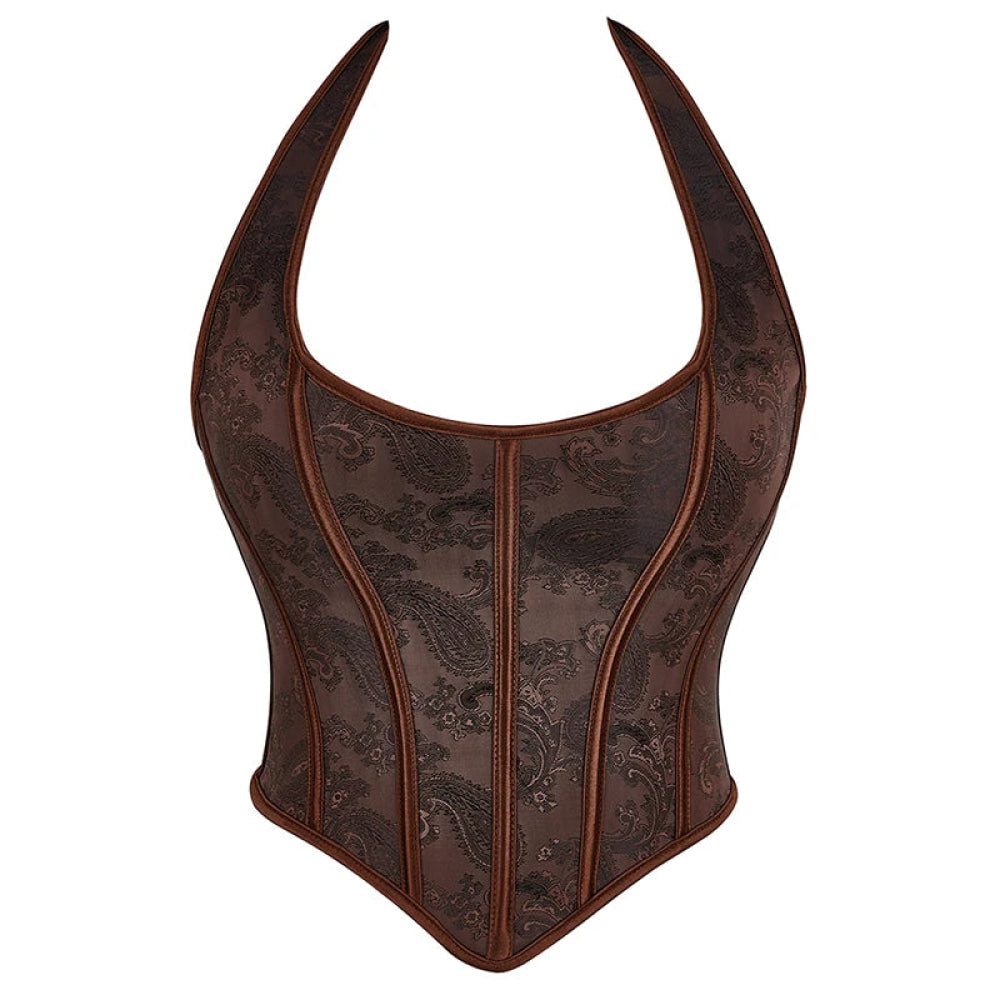 Steampunk Chest Binder Bustier Halter Corset Top For Women Plus Size Retro Corselet - 972 Brown - Xs