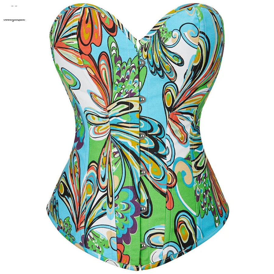 Vintage Lace-Up Denim Corset With Thong Plus Size S-Xxl - Green - S