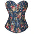 Floral Lace-Up Denim Corset Plus Size S-6Xl Boned Strapless Blue / Black - Blue - 4Xl