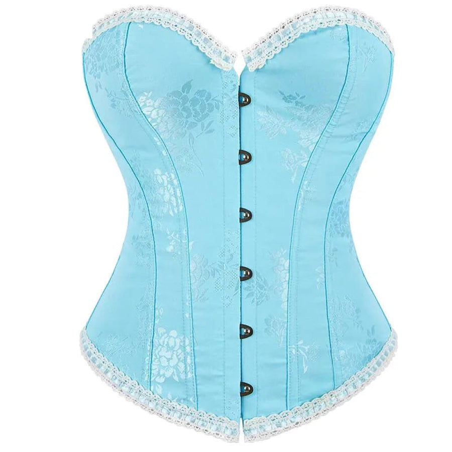 Floral Jacquard Ruffled Boned Corset Top Plus Size Xs-Xxxl Sky Blue Wedding Bridal Body Shapewear - Xxl