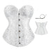 Strapless Victorian Overbust Corset 12 Spiral Steel Boned Jacquard Brocade Plus Size Xs-Xxl - White - S