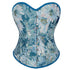 Floral Print Renaissance Corset 12 Plastic Bones Front 5 Busk Closure Plus Size - Blue 502 - Xxl