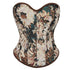 Floral Print Renaissance Corset 12 Plastic Bones Front 5 Busk Closure Plus Size - Brown 791 - 4Xl