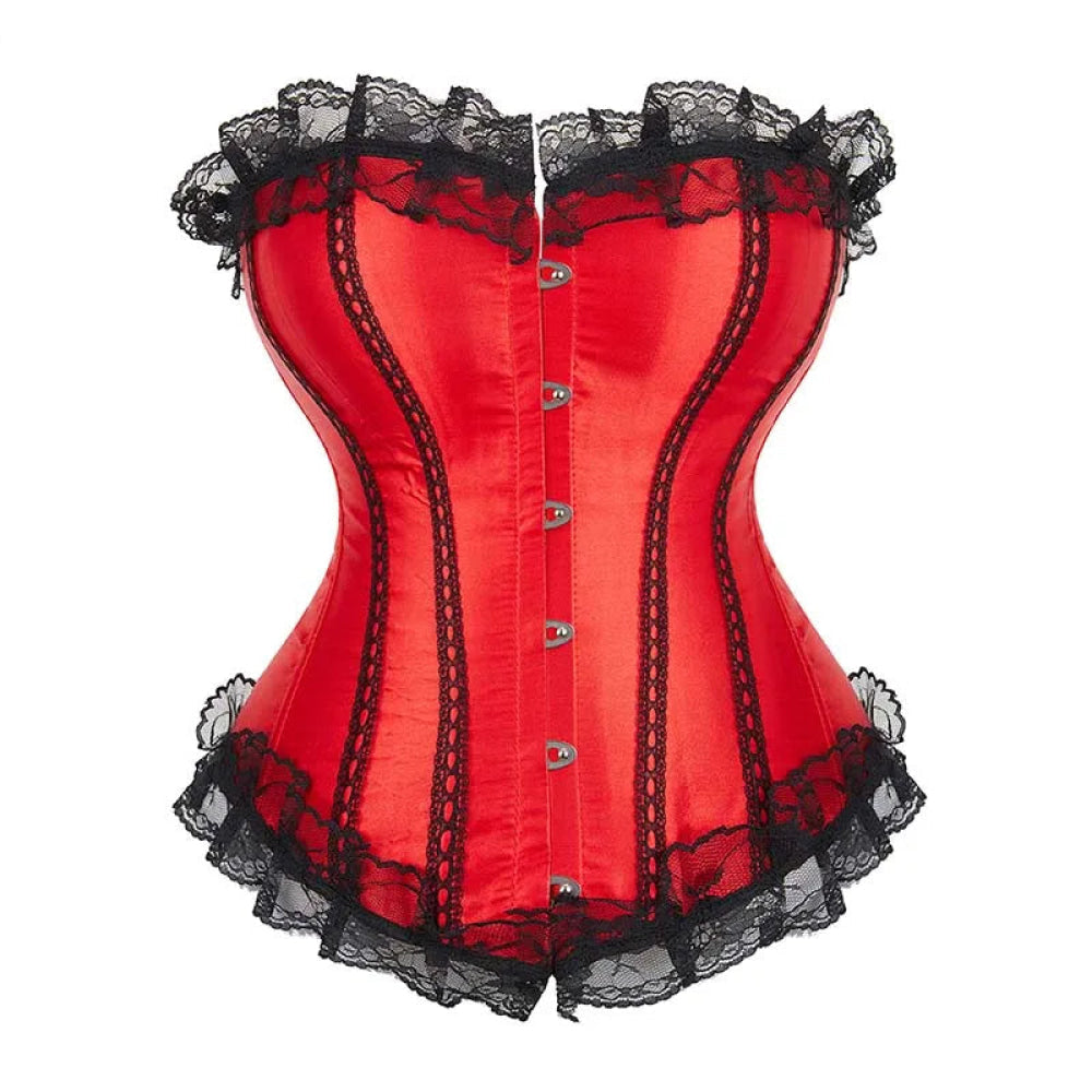 Silk Corselet With Floral Lace Trim Front 6 Busk Closure Plus Size Xs-6Xl Red - Xl