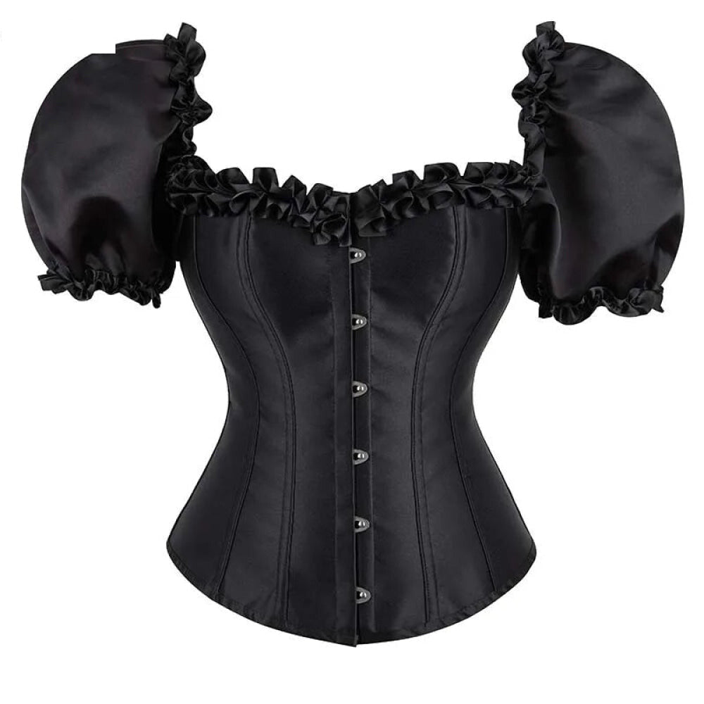 Black Lace-Up Ruffled Corset Bustier Plus Size S-6Xl - Xxl