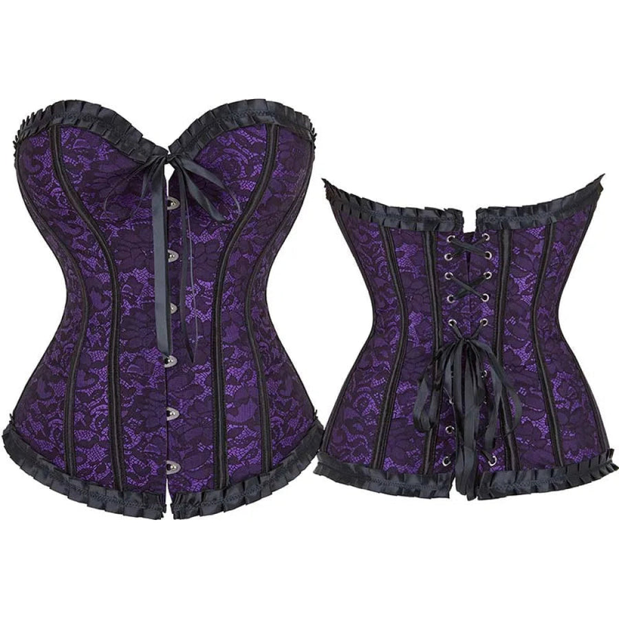 Vintage Floral Lace Up Overbust Corset For Mature Women Sizes Xs-6Xl - Purple - 6Xl