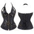 Deep V Halter Chest Binder Bustier Black Brown Steampunk Gothic Corset Plus Size With Zip - Black - Xxl