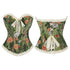 Green Floral Print Boned Corset Front Busk Closure Bowknot Bandage Victorian Style - Xl
