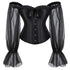 Ruffled Gothic Corselet Top With Puff Sleeves And Lace-Up Boning Transparent Satin Overbust Corset For Women - Xs