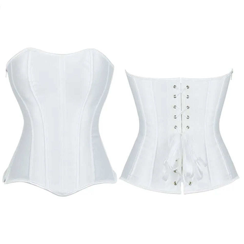 Fish Bone Supported Black White Bridal Bustier Corset Top Plus Size With Zip - White - Xxl