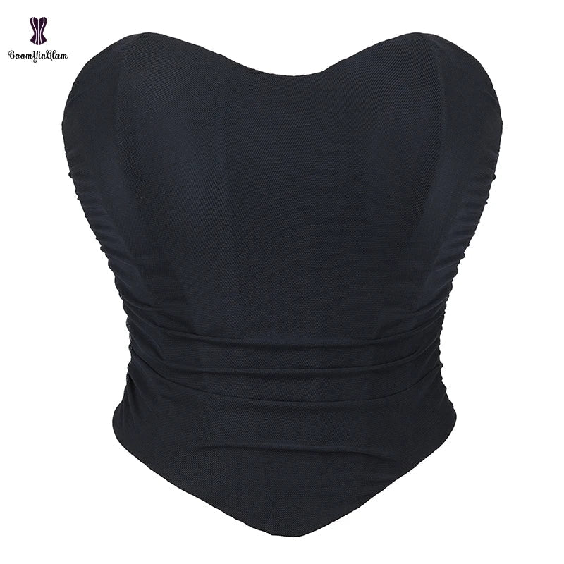 Fishbone Support Black Overbust Corset Plus Size S-Xxxl Lace Up Boned Asymmetrical Design - L
