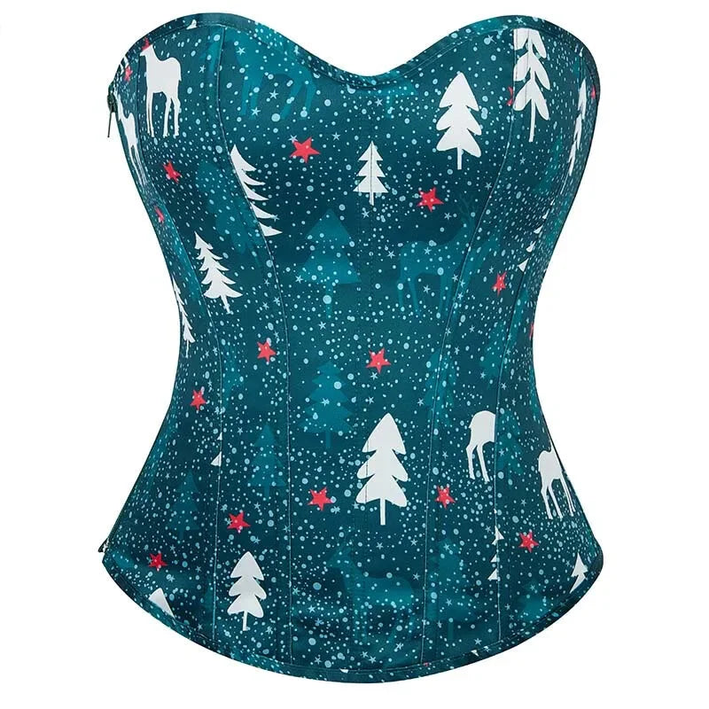 Green Lace-Up Corset Top Fish Bone Support Plus Size Xs-Xl Zip & Lace Closure - Xl