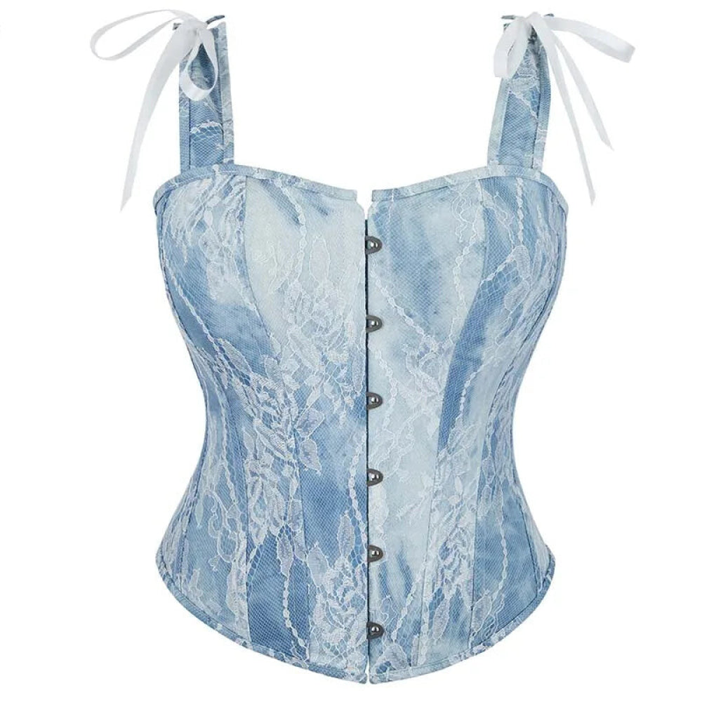 Steampunk Lace Corset Bustier With Floral Overlay And Fishbone Support - Xl