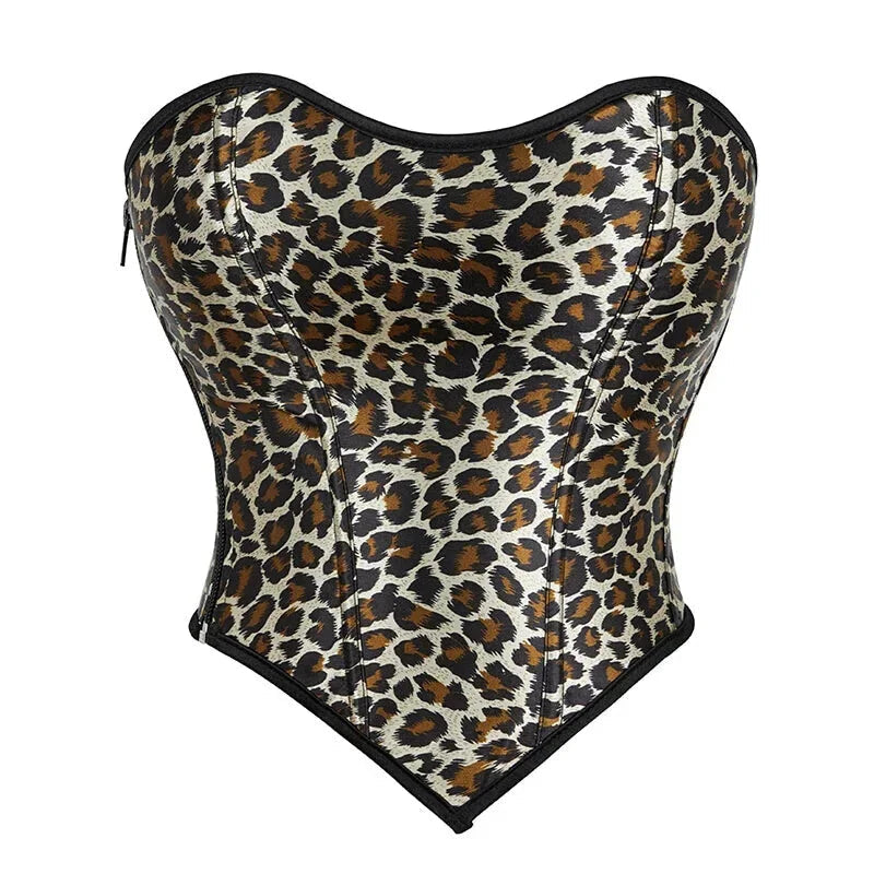Leopard Print Zip-Up Corset Fishbone Support Plus Size S-Xxl - M