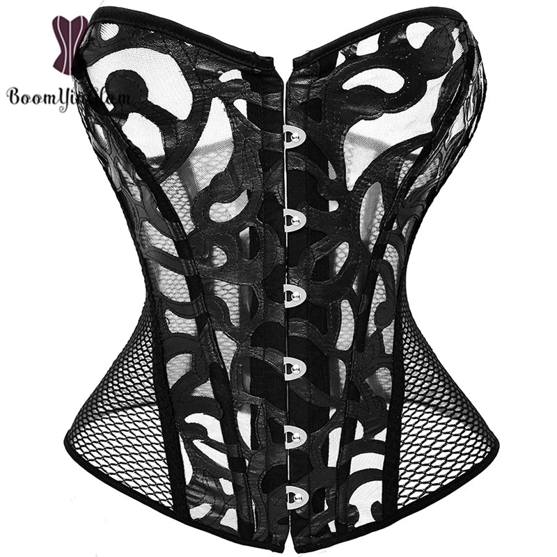 Mesh Net Corset Black White See Through Bustier For Alluring Slimming And Breathability - White - Xxl
