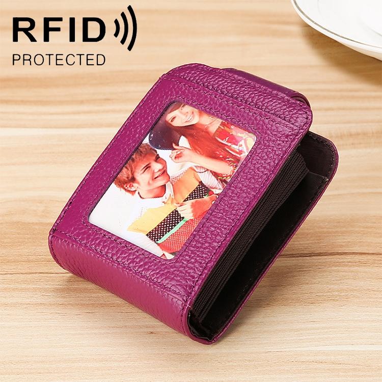 Women Vertical Cowhide Leather Rfid Wallet - Purple