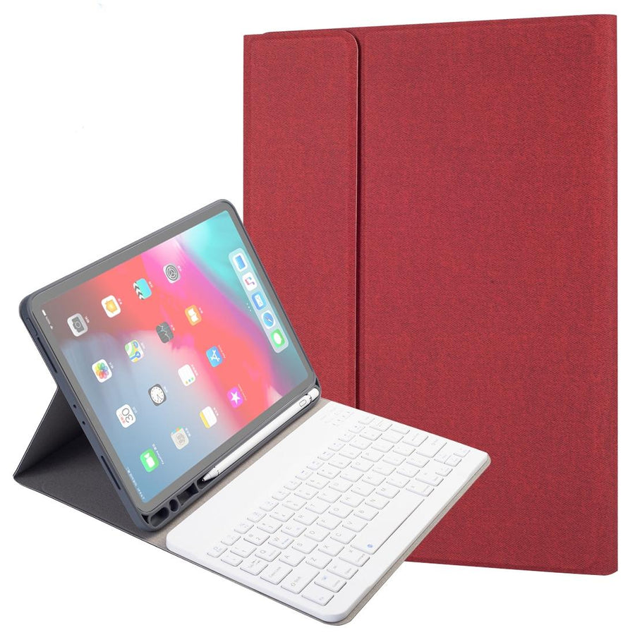 Silk Texture Bluetooth Keyboard Case For Ipad Pro 11 With Pen Slot & Stand Function - Red