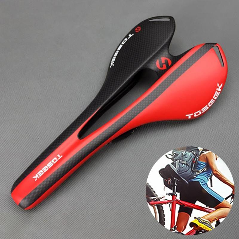 Toseek Carbon Fiber Road Bike Saddle 3K Texture & Extinction - Red