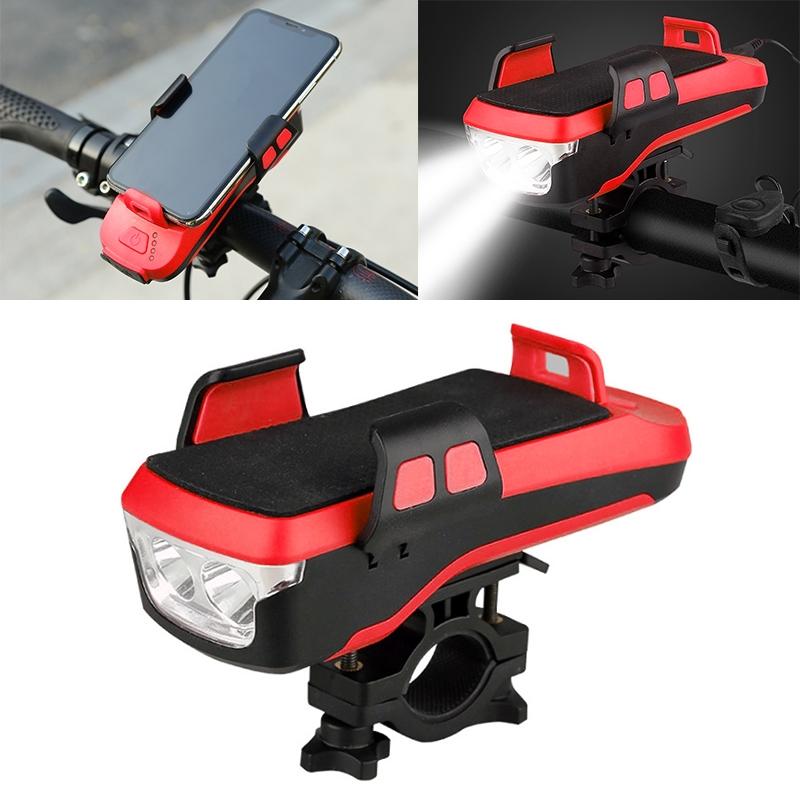 Rechargeable Bike Light With Horn & Holder - Red