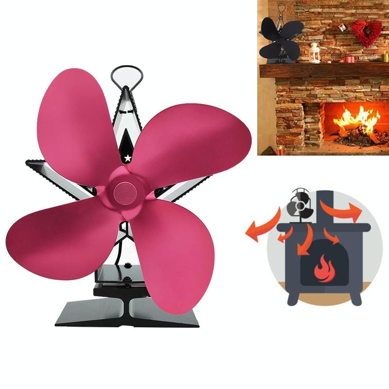 Efficient 4-blade Heat-powered Stove Fan - Aluminum - Red