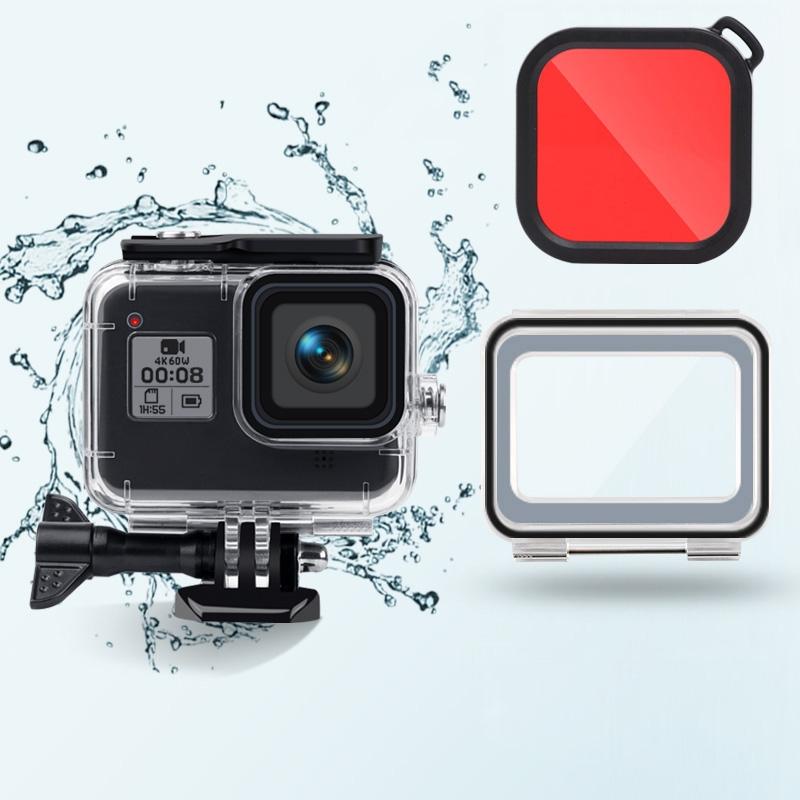 Waterproof Case for Gopro Hero8 with Touch Back Cover and Colour Lens Filter - 45m - Red