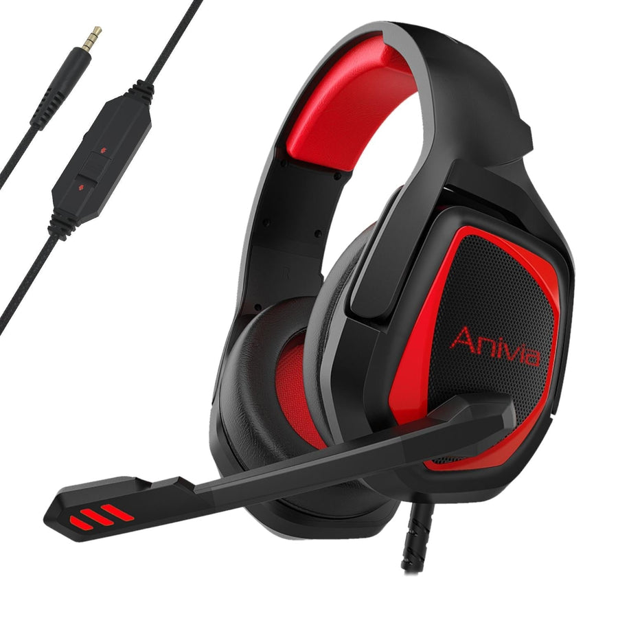 Retractable Mic Gaming Headset 3.5Mm Plug 2.2M Cable - Black Red