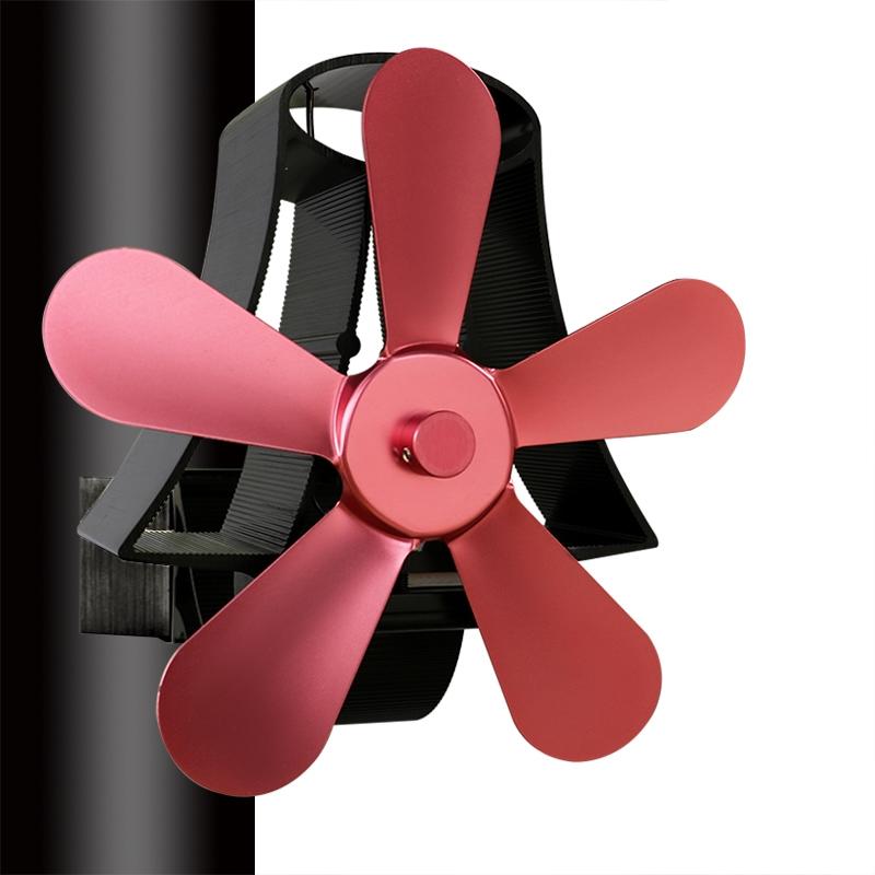 High Temp 5-blade Heat Powered Stove Fan for Fireplaces - Rose Red