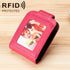 Women Vertical Cowhide Leather Rfid Wallet - Rose Red