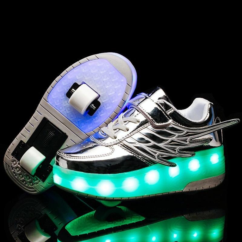 Double Wheel Led Roller Skates - Size 38 - Silver