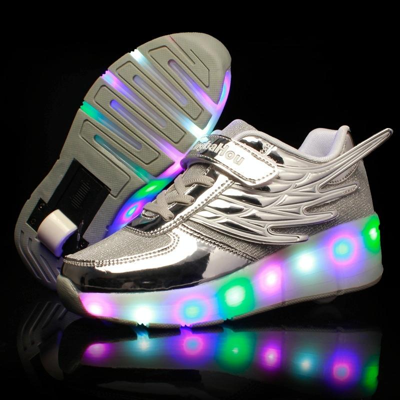 Mesh Surface Led Roller Skates - Single Wheel - Silver