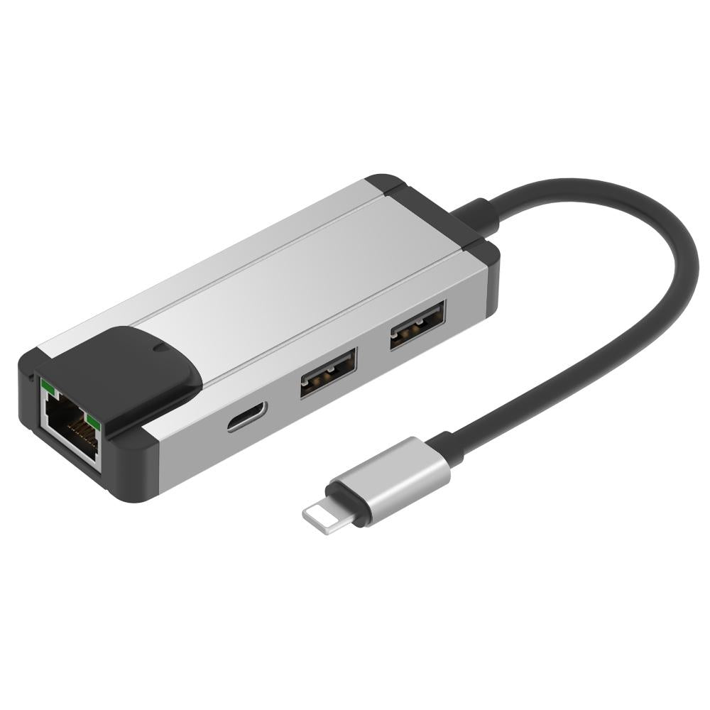 8Pin To Rj45 Usb 2.0 Hub Adapter - Silver
