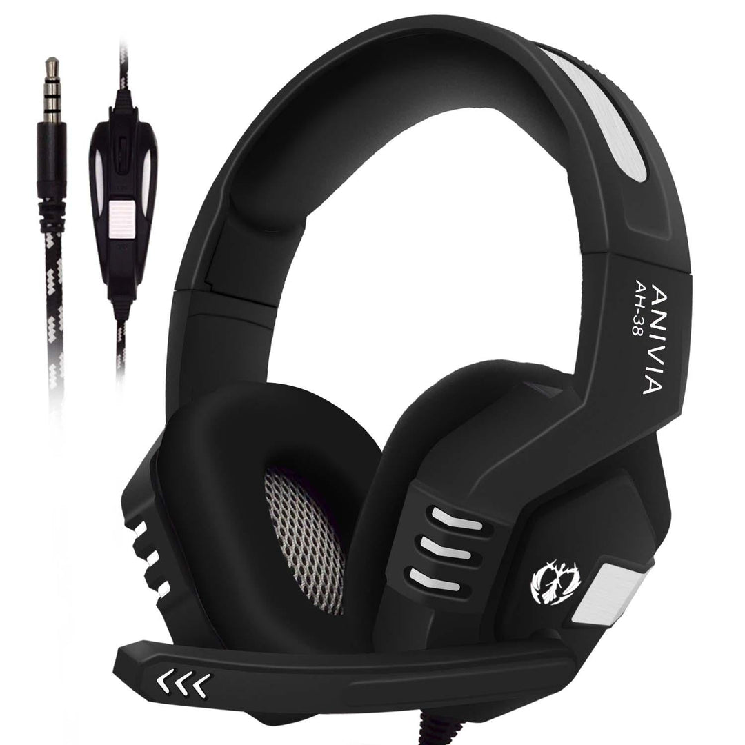 Retractable Mic Gaming Headset 3.5Mm Plug 2M Cable Black Silver