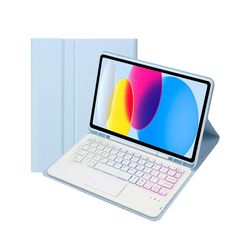 2022 Ipad 10.9 Lambskin Keyboard Case With Backlight & Pen Slot - Baby Blue