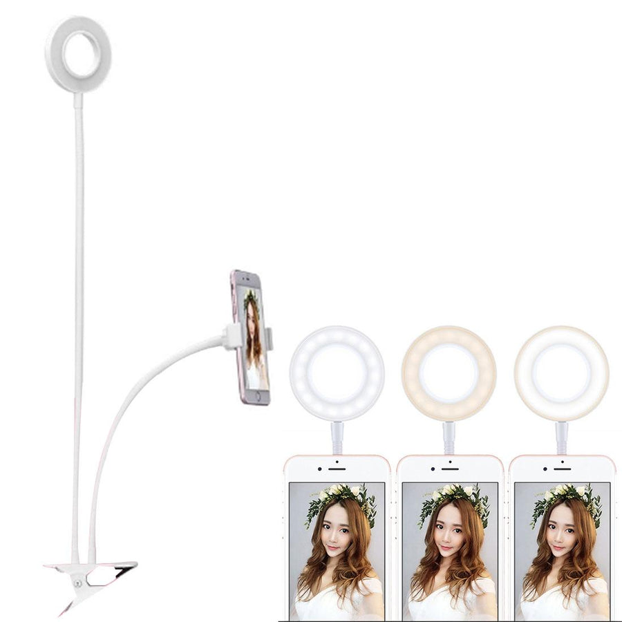 Universal Cell Phone Holder with Selfie Ring Light for Studio Recording and Live Broadcast - White