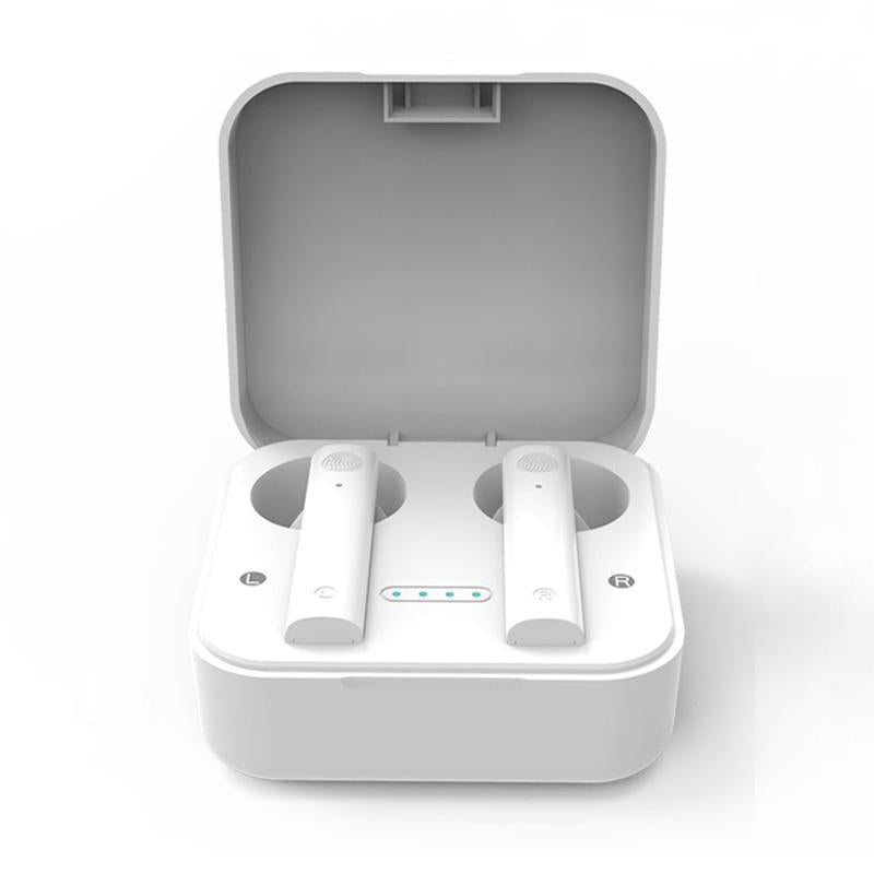 Wireless Dual Mic Noise-cancelling Earbuds with Charging Case - White