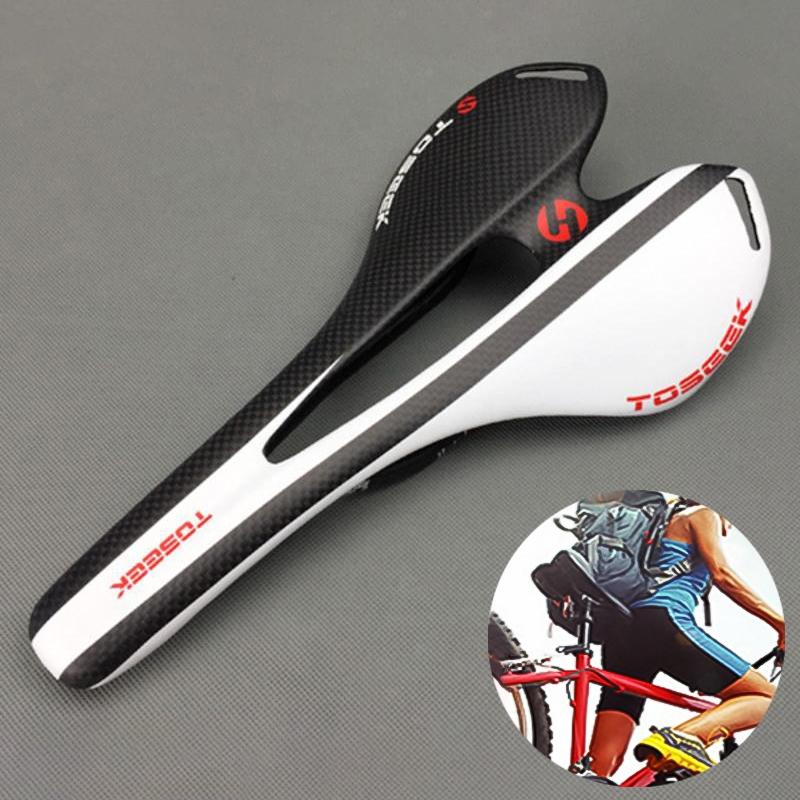 Toseek Carbon Fiber Road Bike Saddle 3K Texture & Extinction - White
