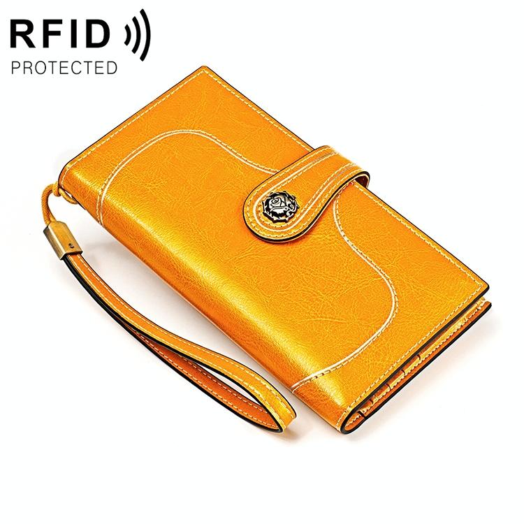 Women Vintage Rfid Oil Wax Wallet - Classic Design - Yellow
